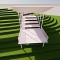 Modern Landscape Pavilion With White Roof On Green Grass Terraced Terrain Under Cloudy Sky