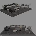 Modern Sofa And Coffee Table Combination With Sectional Design And Decorative Plants 3d model