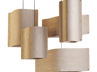 Modern Curved Wooden Pendant Lights With Geometric Design For Interior Decor 3d model