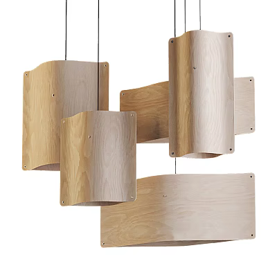 Modern Curved Wooden Pendant Lights With Geometric Design For Interior Decor 3d model
