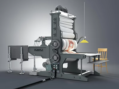 Industrial Calendering Machine With Multiple Rollers Control Panel And Work Lamp 3d model