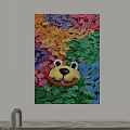 Abstract Painting Featuring Yellow Cartoon Dog Face With Colorful Textured Brushstrokes