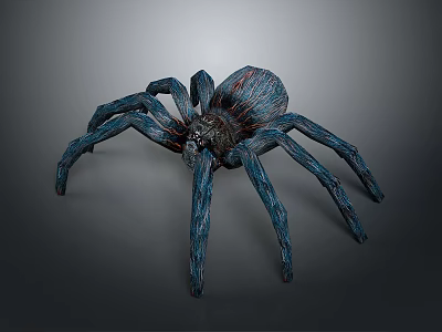 Detailed Blue And Red Spider With Long Legs 3D Sculptural Model On Gray Background 3d model