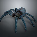 Detailed Blue And Red Spider With Long Legs 3D Sculptural Model On Gray Background