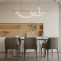 Modern Minimalist Living Dining Room Interior With Beige Sofa Abstract Painting And Circular Pendant Light