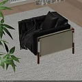 Stylish Black Leather Leisure Chair With Beige Backrest Wooden Legs And Decorative Pillow