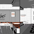 SEVENBUS Milk Tea Shop Modern Interior With White Tiled Walls Red Tables And Comfortable Seating Area