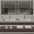 Modern Bathroom Vanity Cabinet With Double Sink Mirrors Folded Towels And Green Plant
