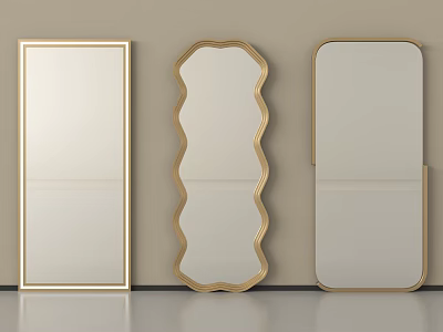 Modern Decorative Mirrors with Gold Frames and Unique Shapes in Home Design 3d model