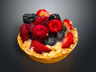 Fresh Berry Fruit Tart With Almond Crust Cream Filling And Strawberries Raspberries Blackberries Blueberries 3d model