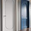 Modern White and Blue Hinged Doors in Interior with Light Wall Marble Floor 3d model