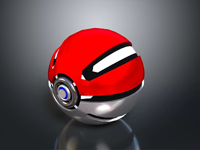 Red And Silver Poké Ball Design With Black Stripe And Blue Button 3d model