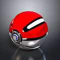 Red And Silver Poké Ball Design With Black Stripe And Blue Button