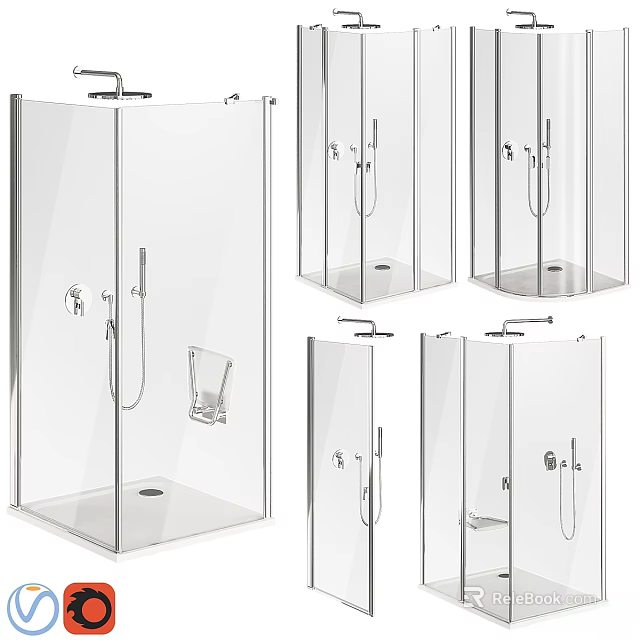 Transparent Glass Shower Sauna Enclosure Design With Modern Panel And Structure 3d model 