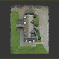 Red Brick House Exterior With Multiple Chimneys Solar Panels Green Lawn And Driveway