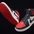 Stylish High Top Sneakers Red Black White Colorway With Red Sole And Nike Logo Design