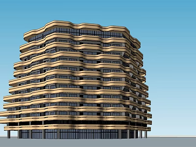 High Rise Golden Hotel Building With Modern Wavy Architectural Design 3d model