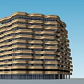 High Rise Golden Hotel Building With Modern Wavy Architectural Design