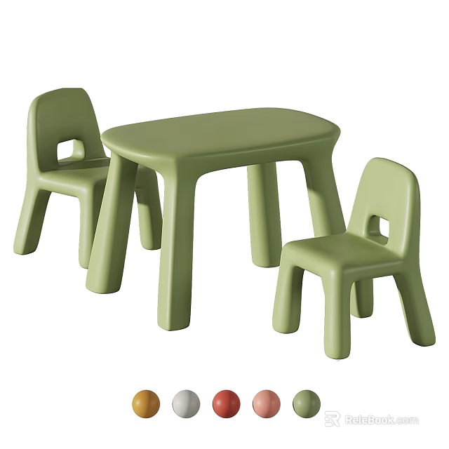 Green Plastic Kids Table and Chairs Set with Simple Design for Indoor Use 3d model 