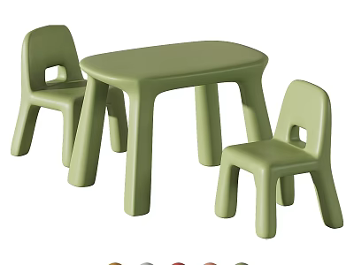 Green Plastic Kids Table and Chairs Set with Simple Design for Indoor Use 3d model