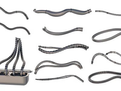 Industrial Equipment With Metal Hoses Pipes Flexible Tubes And Metal Container 3d model