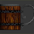 Rustic Wooden Mug with Intricate Wood Grain Silver Metal Bands and Curved Handle