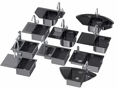 Kitchen Sinks with Various Designs Different Shapes and Faucet Attachments for Modern Kitchen Use 3d model
