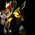 Armored Warrior In Golden Black Armor With Yellow Accents And Red Chest Emblem