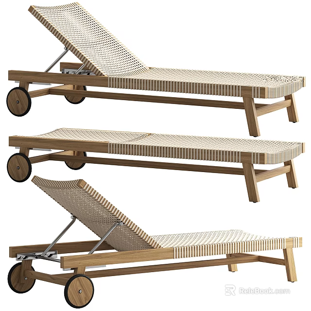 Outdoor Wooden Lounge Chair With Woven Design And Rolling Wheels 3d model 