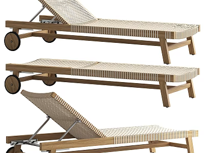 Outdoor Wooden Lounge Chair With Woven Design And Rolling Wheels 3d model