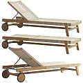 Outdoor Wooden Lounge Chair With Woven Design And Rolling Wheels