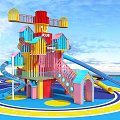 Colorful Playground Equipment With Multi Level Tower Slides And Colorful Ground Patterns 3d model