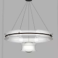 Modern Transparent Chandelier with Circular Glass Rings and Spherical Light Source for Contemporary Interior