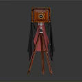 Vintage Wooden Camera with Red Tripod and Black Cloth Cover