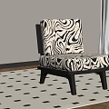 Zebra Pattern Fabric Leisure Chair With Dark Wooden Frame On Checkered Rug