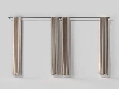 Elegant Light Brown Curtains Hanging On Rod Against White Wall Modern Design 3d model