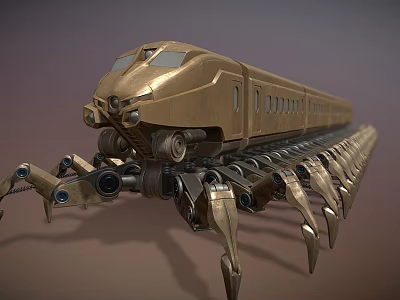 Golden Mechanical Spider Train With Long Legs And Metallic Body 3d model