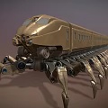 Golden Mechanical Spider Train With Long Legs And Metallic Body