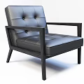 Black Leather Single Sofa With Button Tufted Backrest And Wooden Armrests Modern Design 3d model