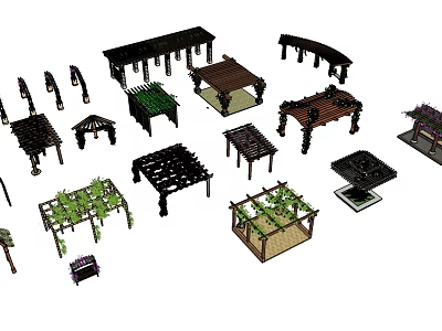 Diverse Wooden Pergola Design Styles With Climbing Plants And Structures 3d model