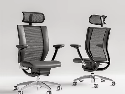 Modern Black Mesh Office Chair with Headrest Armrests Silver Metal Base and Wheels 3d model