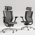Modern Black Mesh Office Chair with Headrest Armrests Silver Metal Base and Wheels