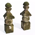Traditional Stone Wood Garden Decor With Two Moss Covered Stacked Stone Structures 3d model