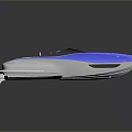 Modern Blue And White Recreational Boat With Comfortable Seats Cockpit Design Reflective Surface