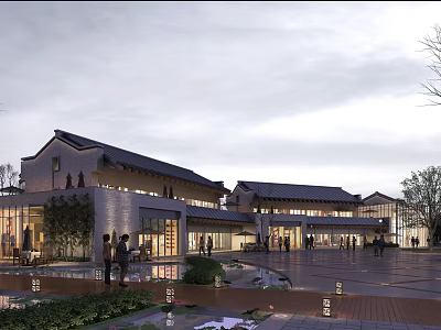 Traditional Style Commercial Complex Featuring Modern Glass Facade Open Plaza Pedestrian Flow And Landscaped Greenery 3d model