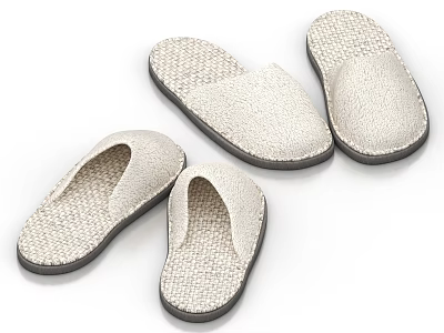 Comfortable Woven Indoor Slippers for Home Use with Beige Textile and Dark Soles 3d model