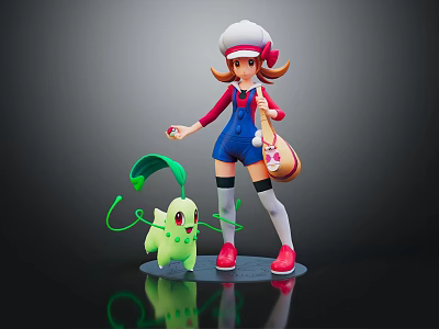 Game Female Character With White Hat Red Top Blue Overalls Pink Bag Green Star Sprite 3d model