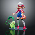 Game Female Character With White Hat Red Top Blue Overalls Pink Bag Green Star Sprite