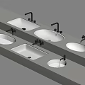 Multiple Washbasins On Gray Countertop With Black Faucets Modern Design
