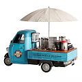 Blue Functional Vehicle For Coffee Service With Umbrella Machine And Cups